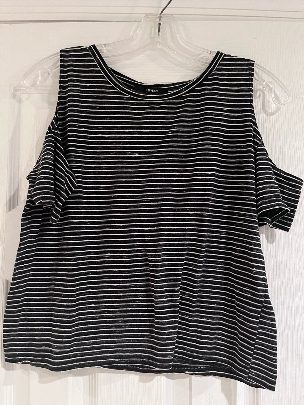 Forever 21 Black & White Striped Cold-Shoulder Top